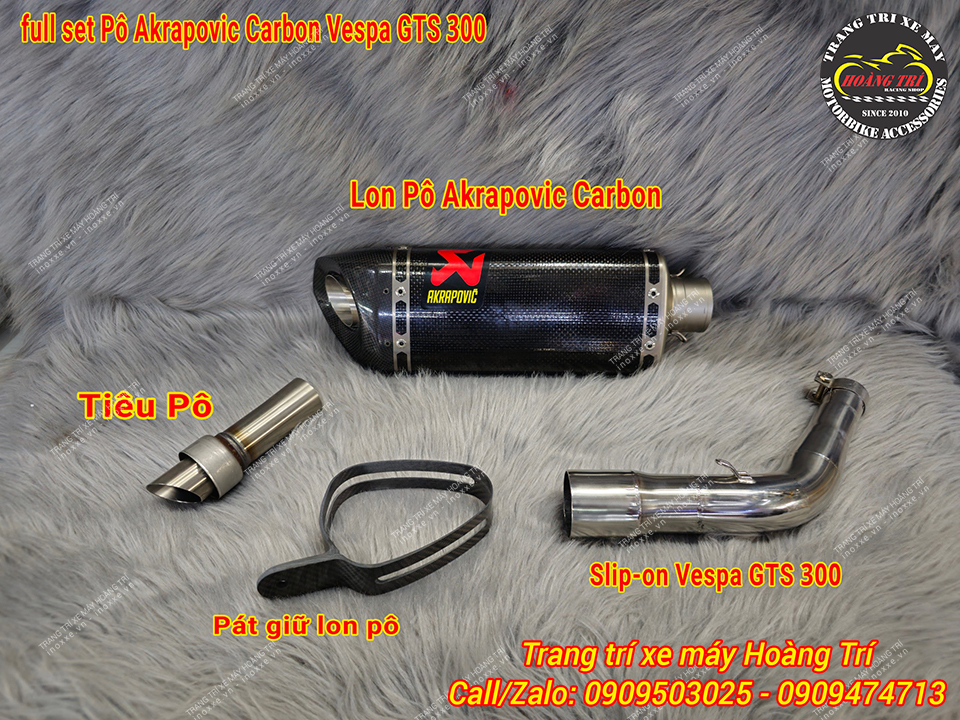 Full set Pô Akrapovic Racing full carbon cho xe GTS 125-150